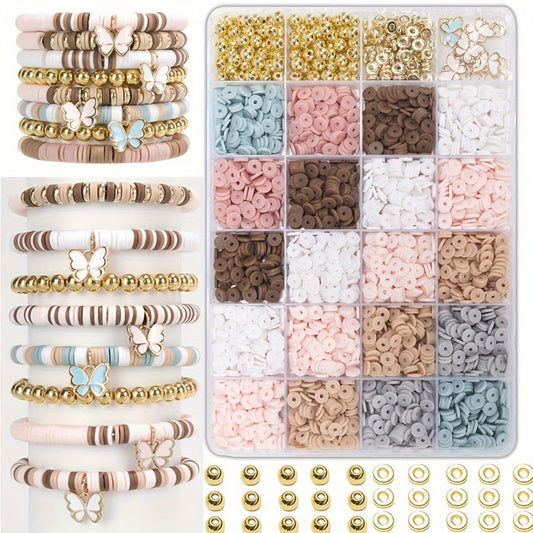 Boho Chic 2500pcs Bracelet Making Kit with Butterfly Charms & Clay Beads - DIY Friendship Jewelry Set, Golden Accents, Assorted Pastel Colors for Crafting, Resin Beads for Jewelry Making, Jewelry Making Supplies, Bohemian Sty