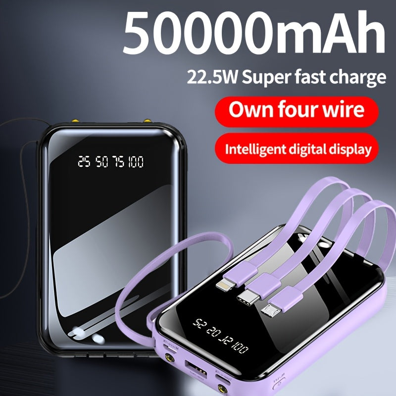 Portable Large Capacity Mobile Power Bank, Spare Battery Pack, Fast Charging, Built-in Intelligent Digital Display Of Power/multiple Data Cables/flashlight, Outdoor Portable Emergency Power Supply Device, Gift For Relatives A