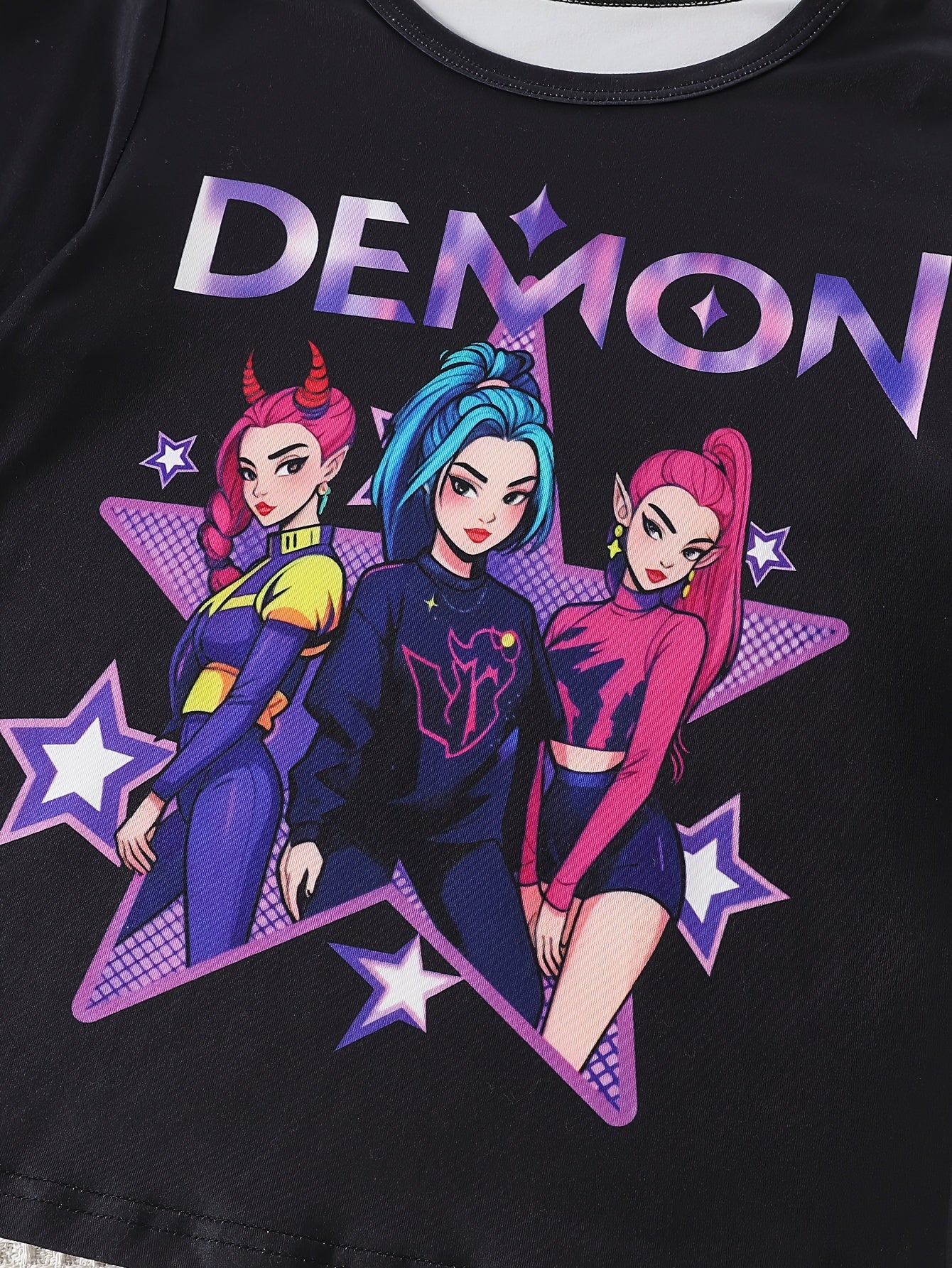 Girls Kpop Style Print Home Wear Set Crew Neck Short Sleeve T Shirt And Shorts