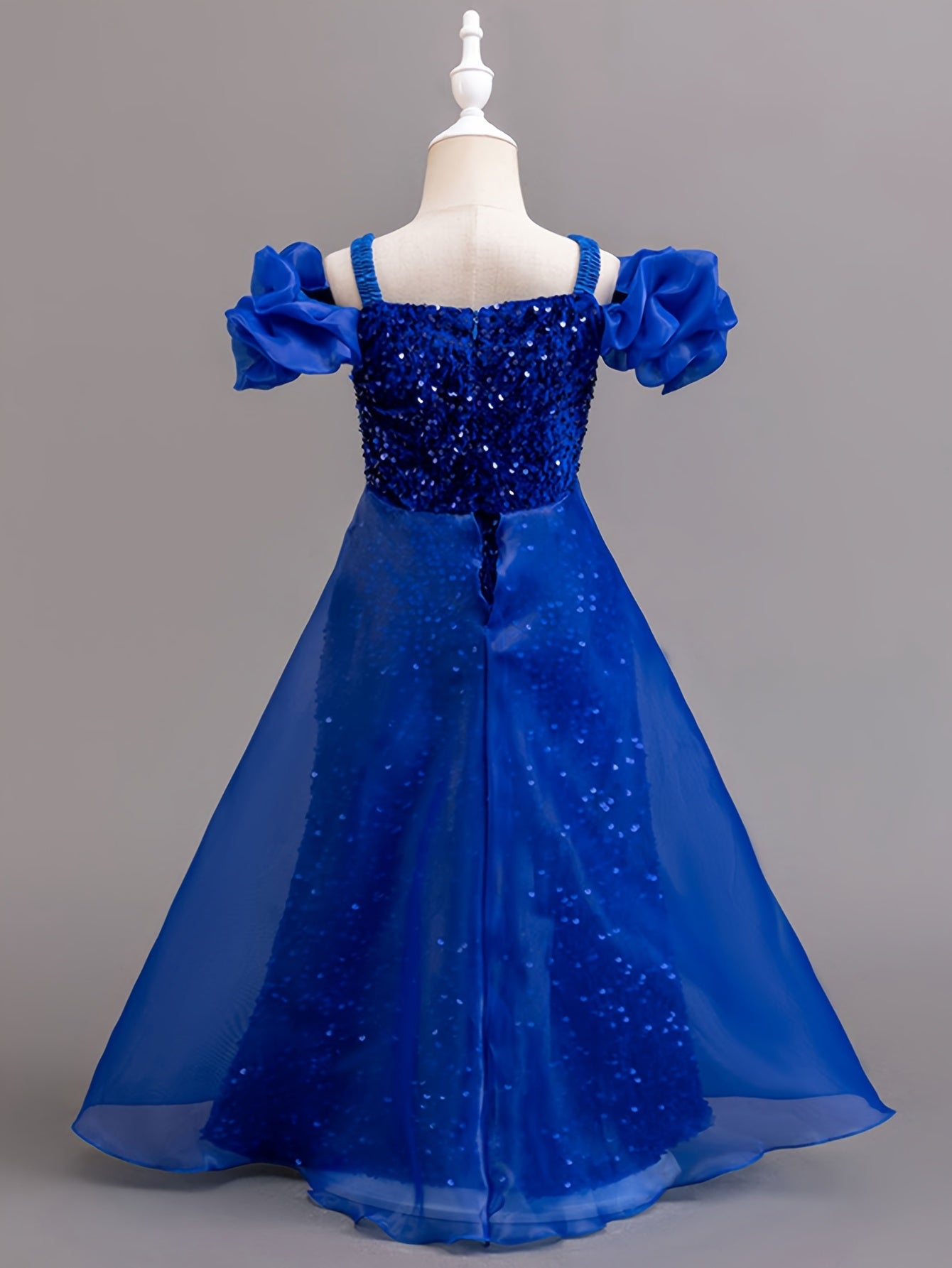 Girls Princess Gown With Off-Shoulder Puff Sleeves Tulle Train
