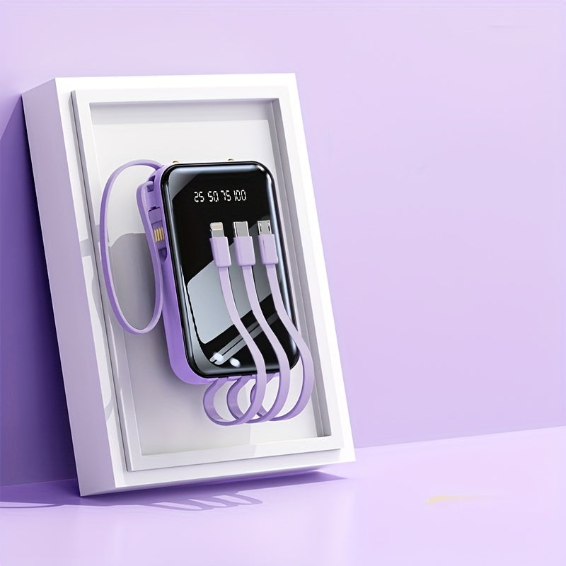 Portable Large Capacity Mobile Power Bank, Spare Battery Pack, Fast Charging, Built-in Intelligent Digital Display Of Power/multiple Data Cables/flashlight, Outdoor Portable Emergency Power Supply Device, Gift For Relatives A