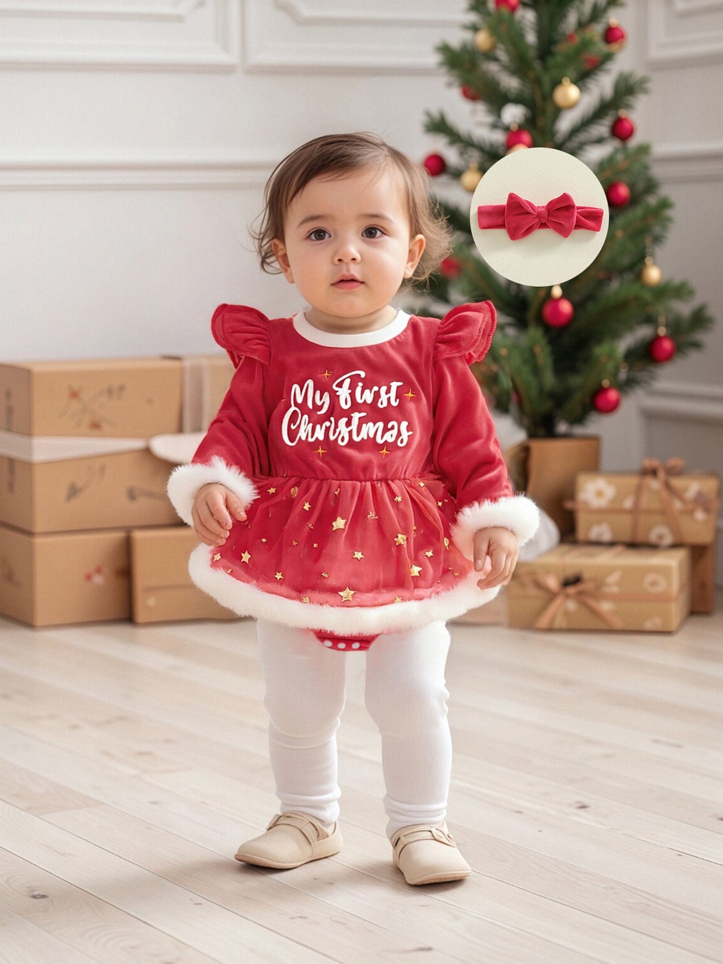 Troopville Newborn My First Christmas Romper Dress Headband
