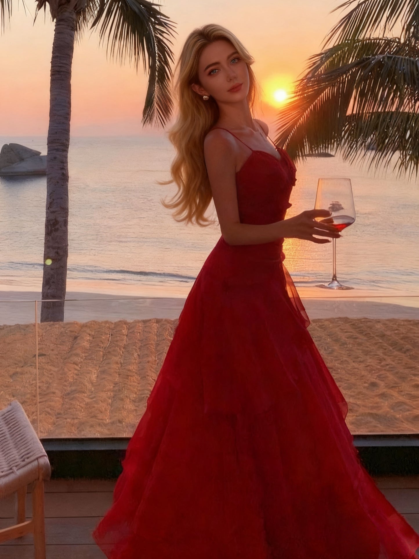 Women's Retro Red Strapless/One-Shoulder Maxi Dress - Waist-Cinching Ruffled evening Gown, Hand Washable Party Wedding Guest Dress, Birthday Evening Attire, Spring Summer Fall Elegant Dress Gift for her