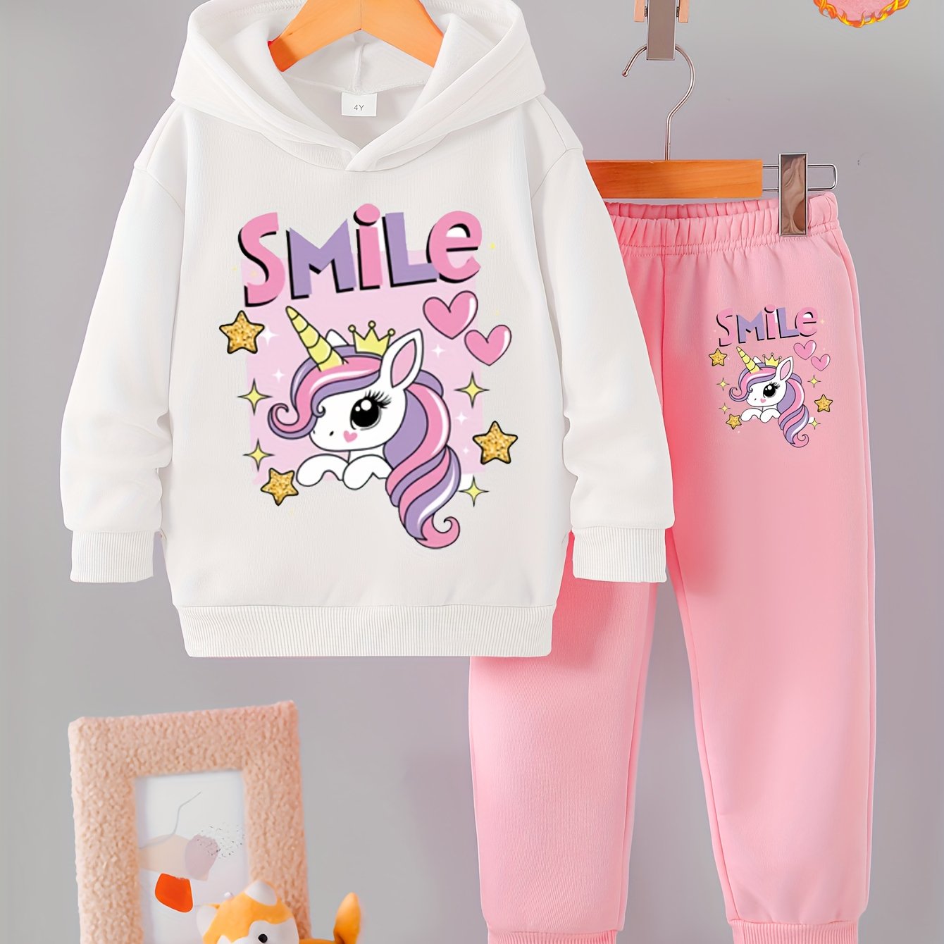 Toddler Girl Love Bear Print Hoodie Set, Autumn/ Winter, for Outdoor