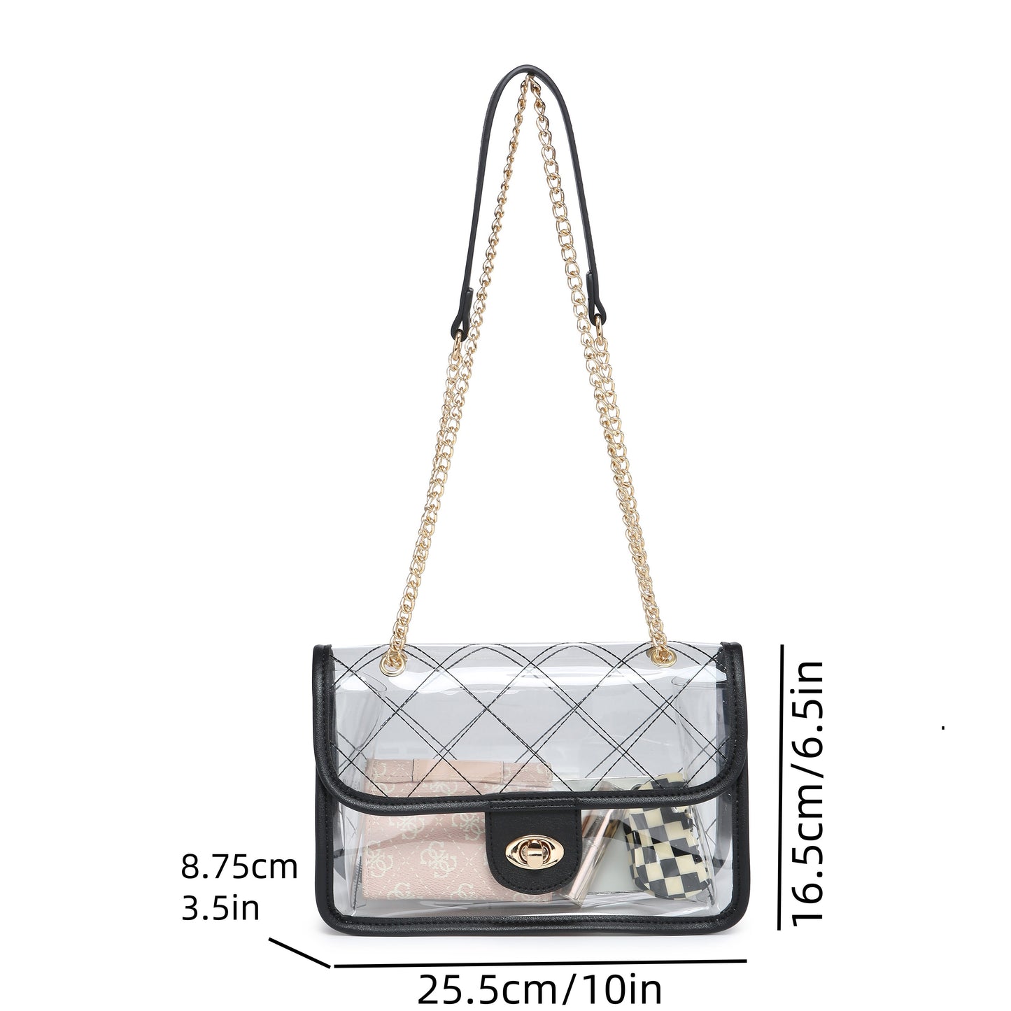 Ragsto Womens PVC Transparent Crossbody Bag With Chain Closure