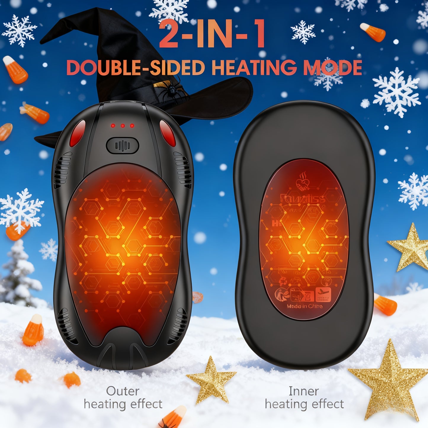 Double Sided Heating 2-in-1 Magnetic Suction Hand Warmer, 3-speed Temperature Control Adjustment, Essential For Skiing, Camping, And Mountaineering, Winter Hand Warmer, Travel Essentials, Winter Accessories, Portable Heater