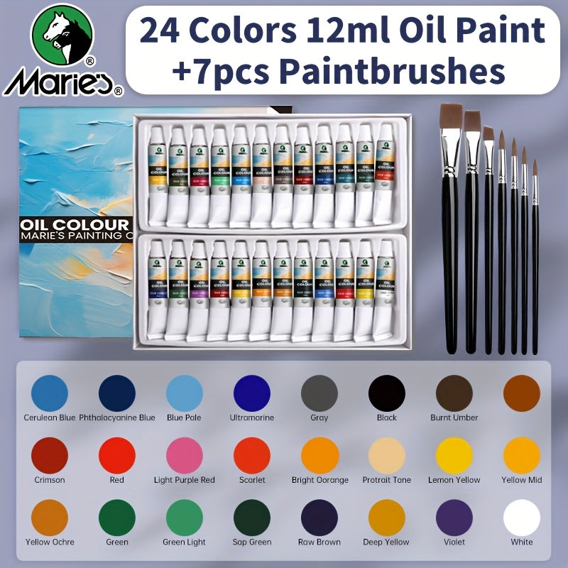 Maries Oil Paint Set With 24 18 12 Color Tubes And Brushes