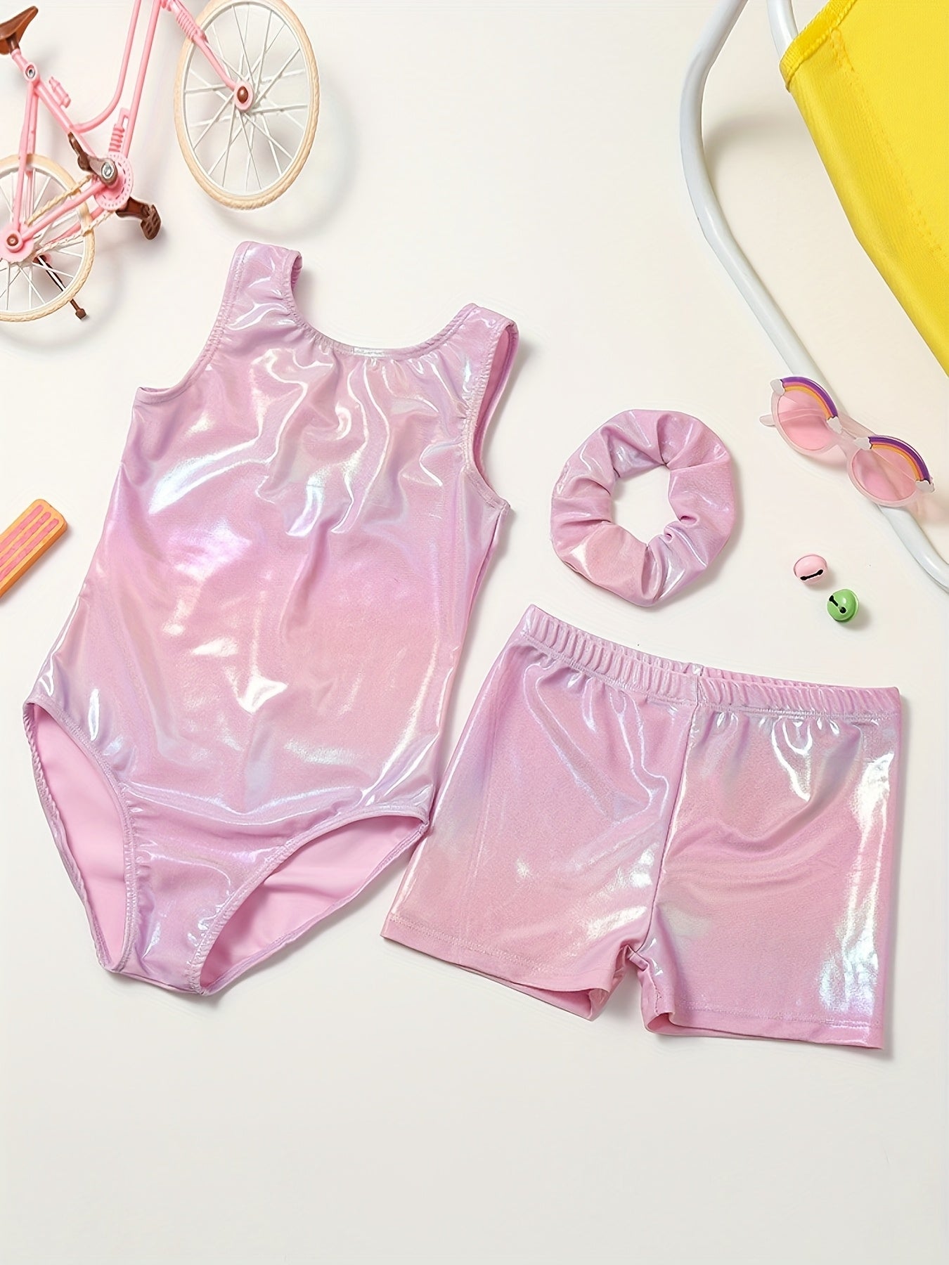 Girls Gymnastics Bodysuit Set With Shorts And Headwear Outdoor