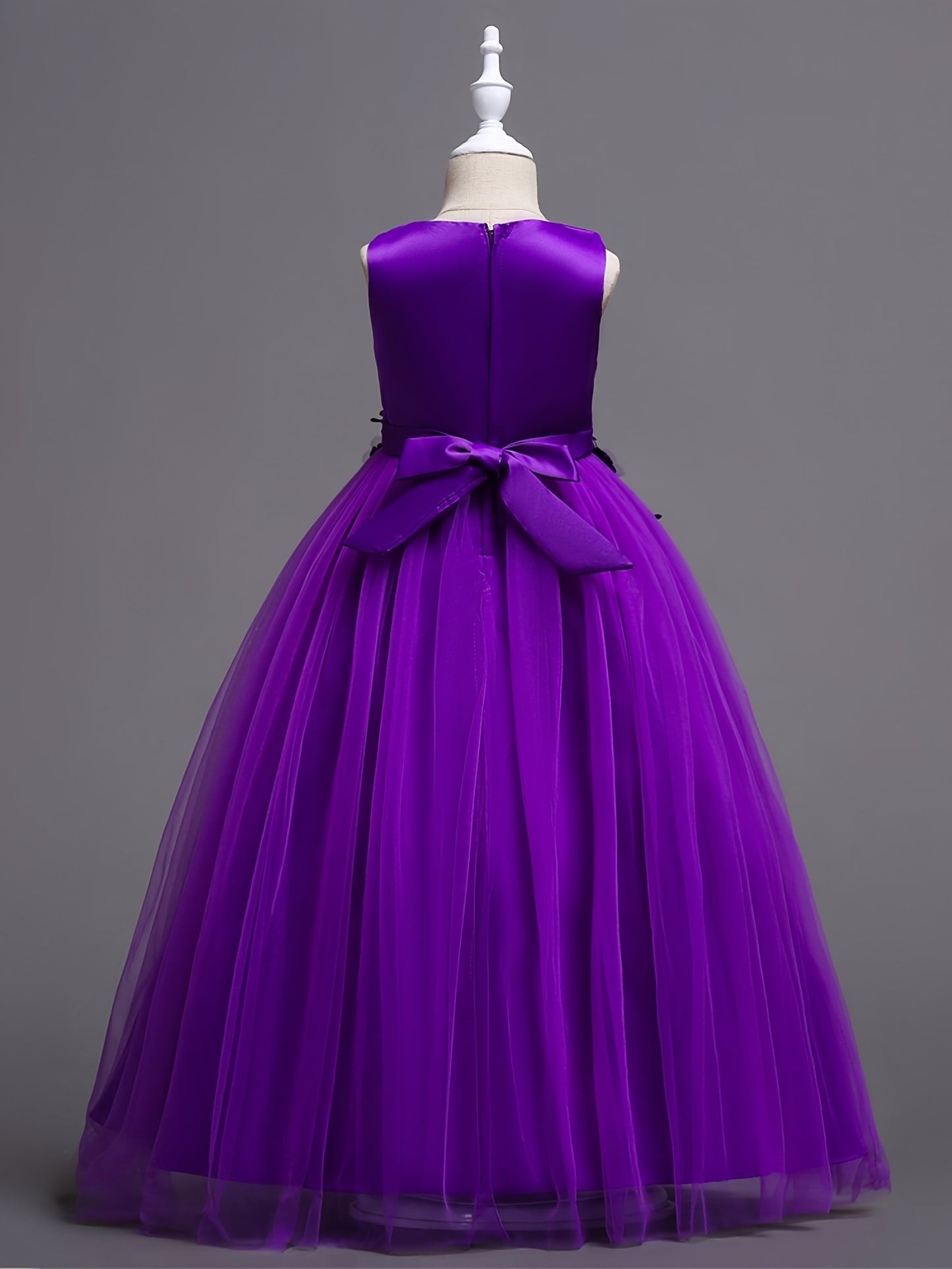 Girls Luxury Princess Dress With 3D Floral Lace Embroidery