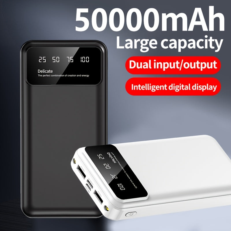 HINNEC 50000mAh Portable Power Bank with USB Type C LED Display and Flashlight for Outdoor Travel Emergency Backup