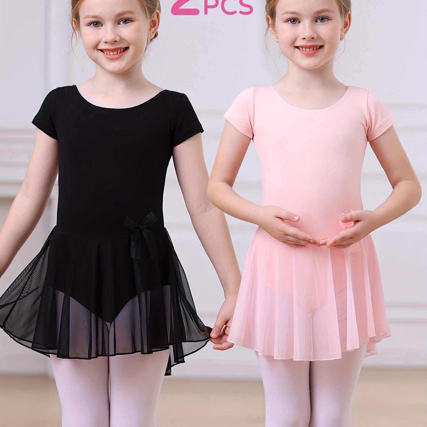 2pcs Girls Ballet Tutu Dress Set - Classic Style, Stretchy Leotard with Detachable Tulle Skirt, Ruffled Bow Trim - Perfect Christmas Gift, Perfect for Outdoor