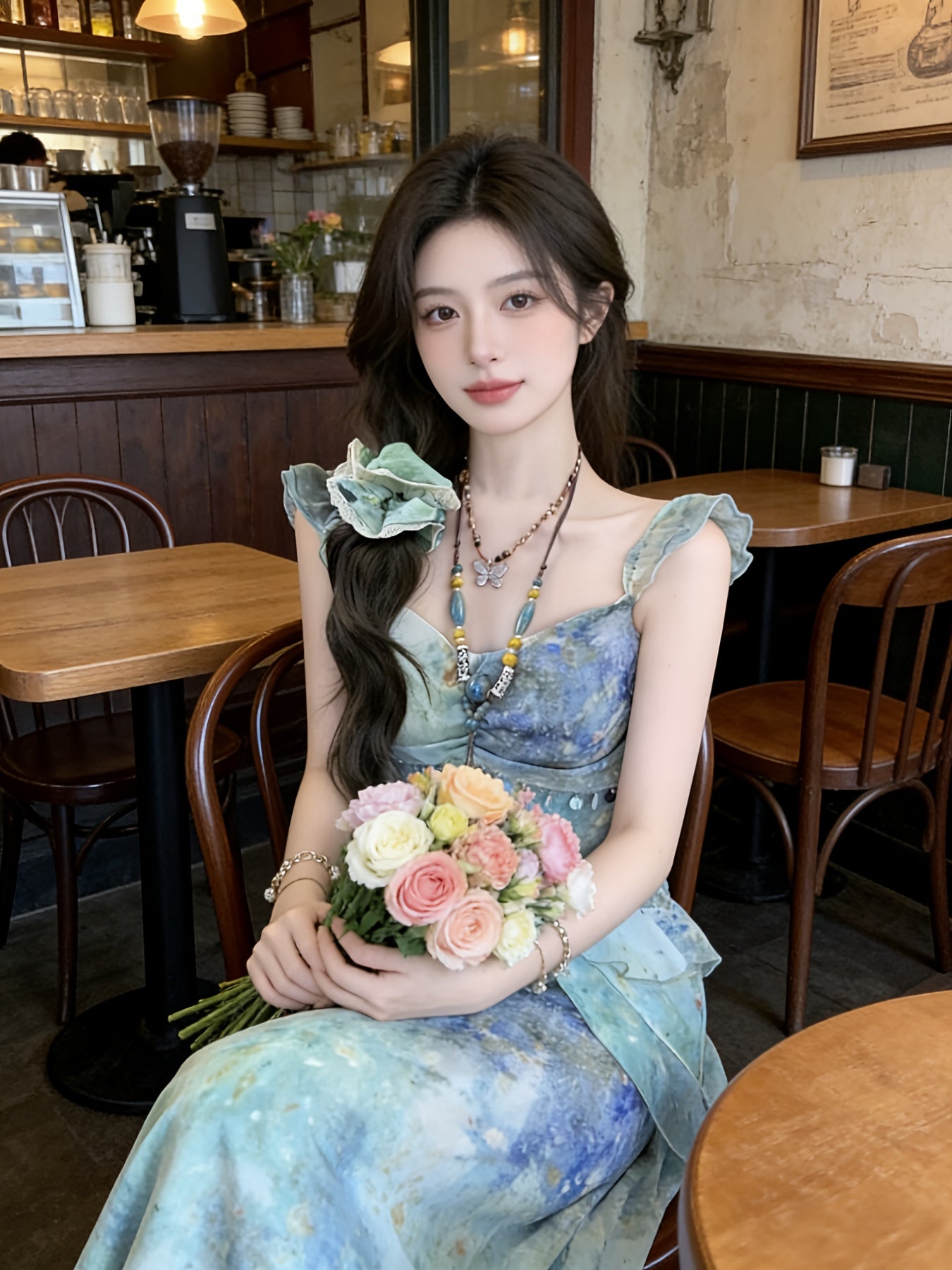 Vacation Style Tie-Dye Chiffon New Camisole Elegant Dress for Women, Printed Slim-Fit Fairy Maxi Dress, Stunning Photo-Ready Dress, Perfect Gift Choice