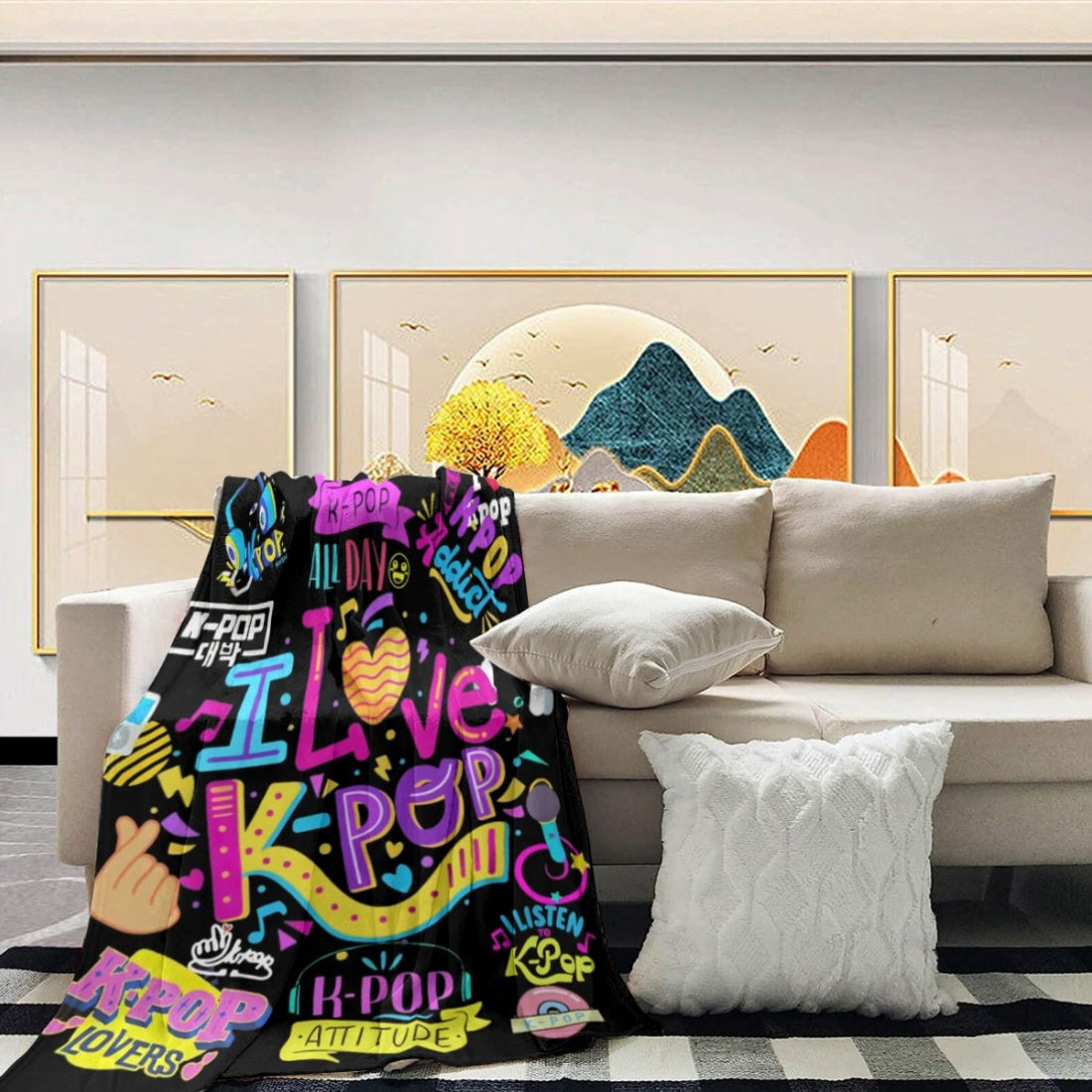 Kpop Digital Print Gift Blanket for Girls - Soft Flannel Throw with Vibrant K-Pop Design, Perfect for Birthdays, Halloween, Christmas - Ideal for Bed, Sofa, Chair, Living Room, Travel - All-Season Use, Kpop Blanket, Best for