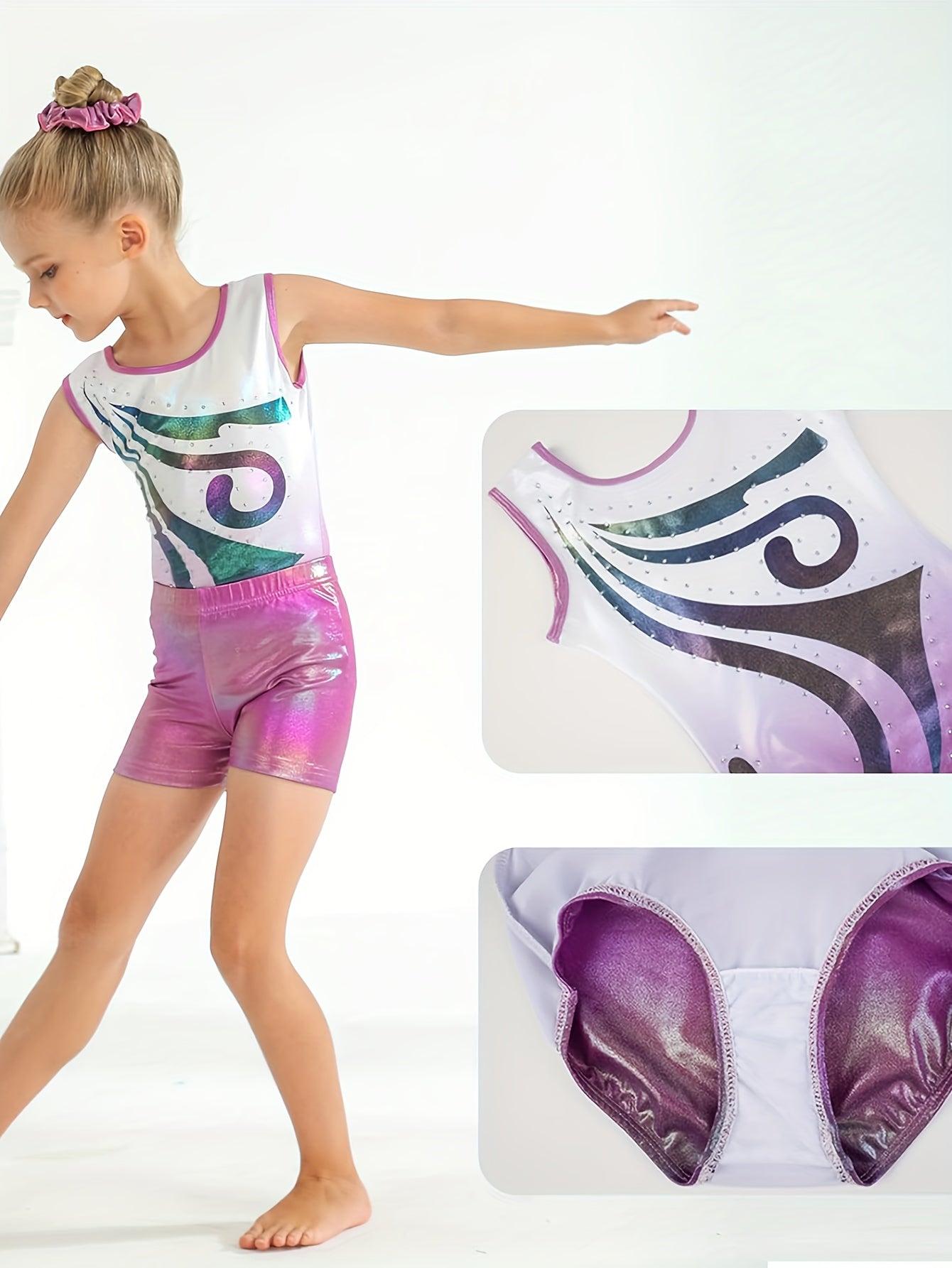 Gymnastics Leotards for Girls with Shorts Sleeveless Sparkly Unitards Biketards Dance Shorts Ballet  Activewear for Dance & Gymnastics Training - Perfect for Parties & Sports Events, Performance Wear, Durable Construction, Co