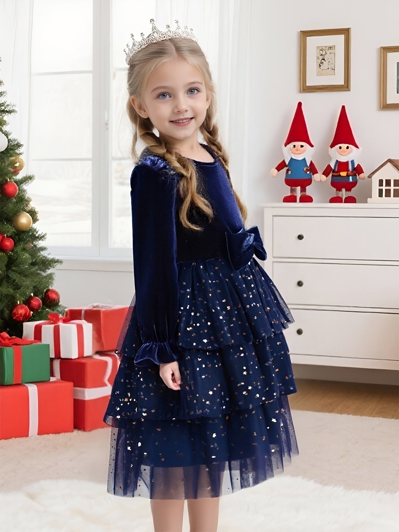 2-7Y Girls Sparkling Sequin & Tulle Tutu Princess Party Dress with Ruffled Sleeves & Layered Skirt - A-Line Knee-Length Winter Dress for Christmas, Birthday, Wedding, Halloween - Shimmering Holiday Outfit with Belt (No Paddin