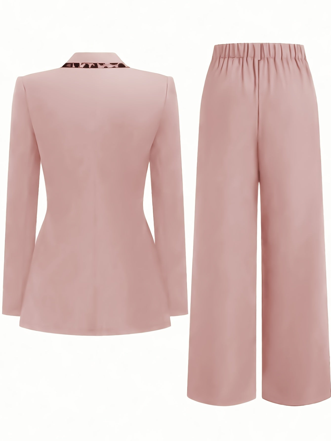 Two-Piece Beige Leopard Print Blazer And Wide Leg Pants Suit For Office To Party With Collar