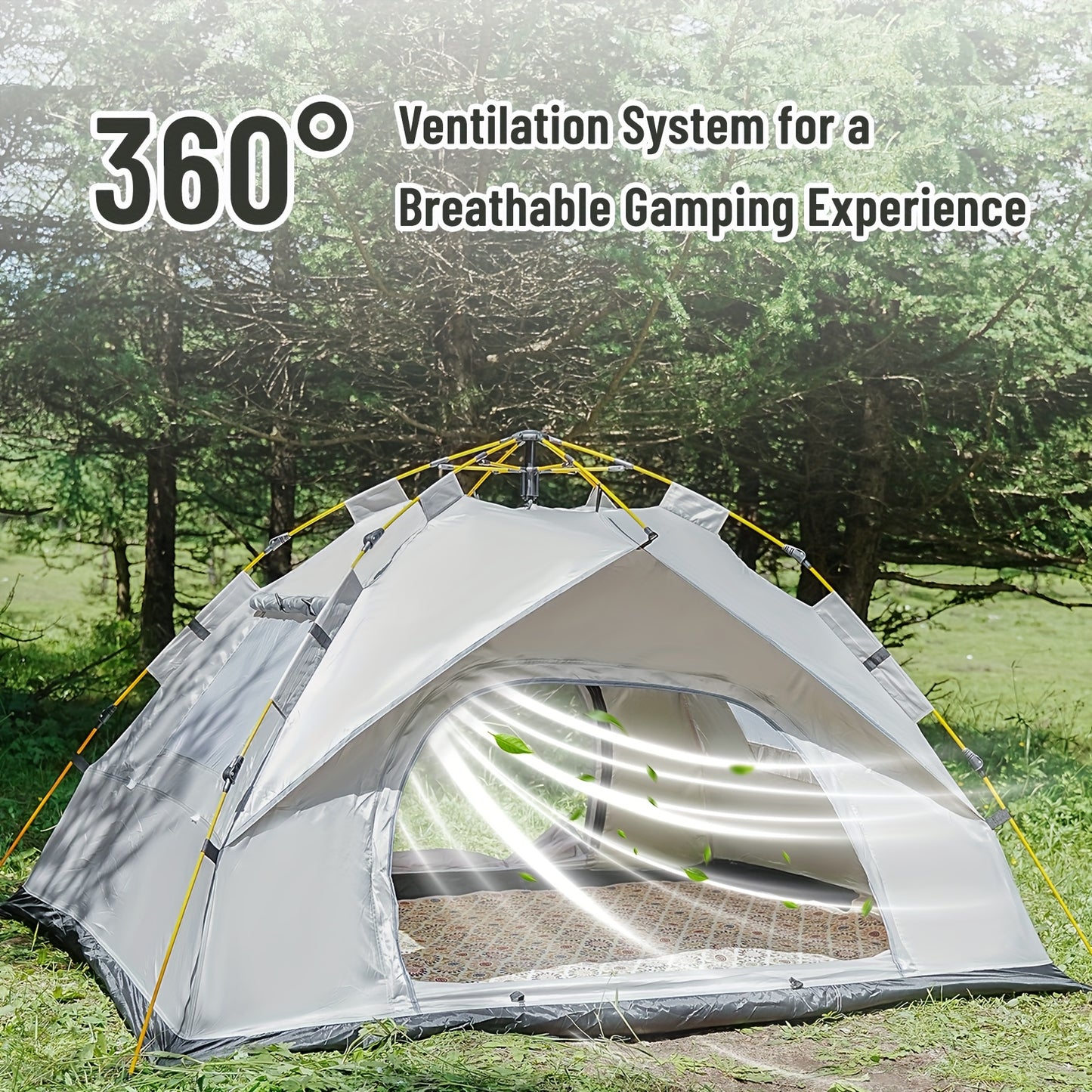 Automatic Instant Setup Camping Tent - 1-3/3-4 Person All-Season Tent with Dual Doors & Mesh Windows, Windproof Lightweight Tent for Camping, Travel, Campers Accessories, Camping Tent, Hiking Gear, Durable Construction, Adven