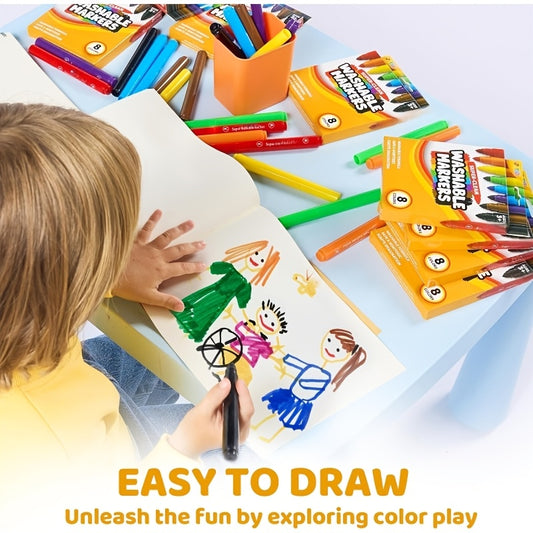 64 Count Washable Markers for Kids 8 Assorted Colors Individual Pack of 8 Art Marker Set Ages 3 Plus