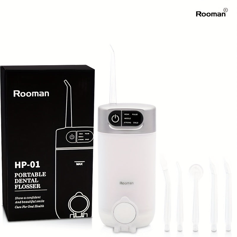 ROOMAN HP-01 Portable Smart Water Flosser Teeth Cleaner, Retractable Oral Irrigator, 6 Pulse Gears, 5 Accessories Travel Accessories Must Haves, USB Charging Design