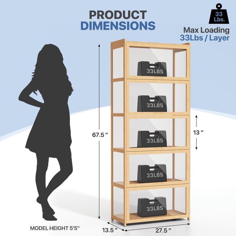 MAGSHION Display Cabinet With Acrylic Doors Five Tier Curio Cabinet