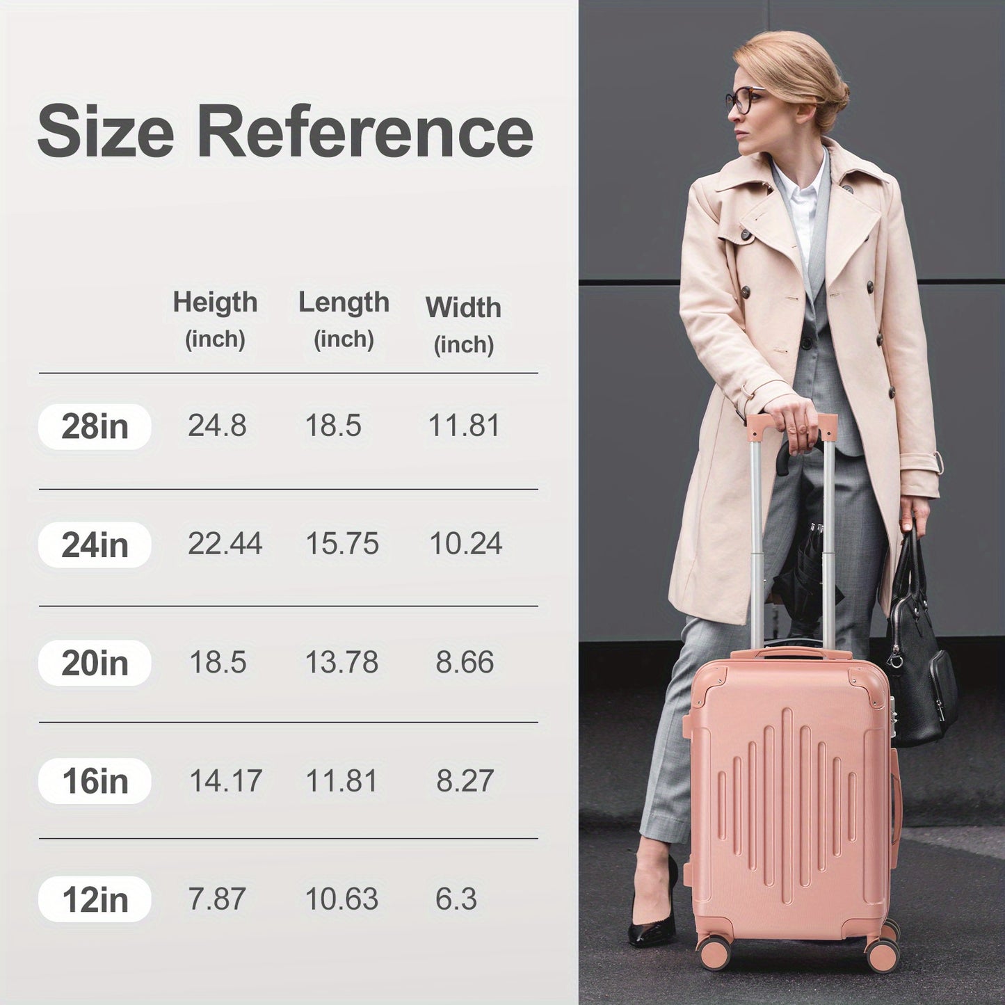 AUTOFOREVER Rose Golden ABS Trolley Case 12 16 20 24 28 Inch With Spinner Wheels And Combination Lock