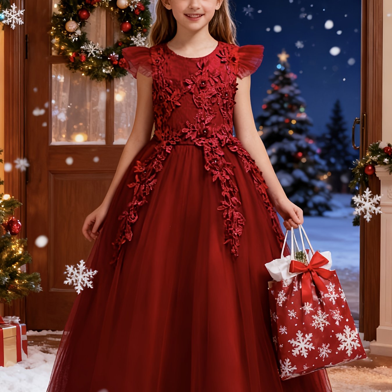 2025 New Arrival Girls Princess Style Tulle Gown With 3D Floral Bodice And Large Ballgown Skirt For Weddings And Parties