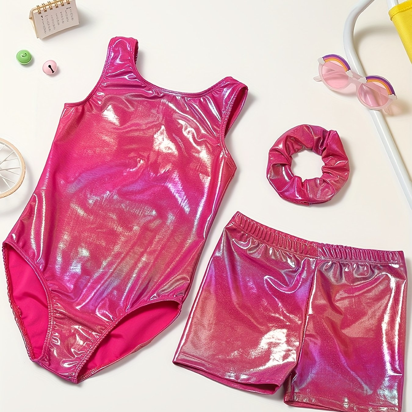Girls Gymnastics Bodysuit Set With Shorts And Headwear Outdoor