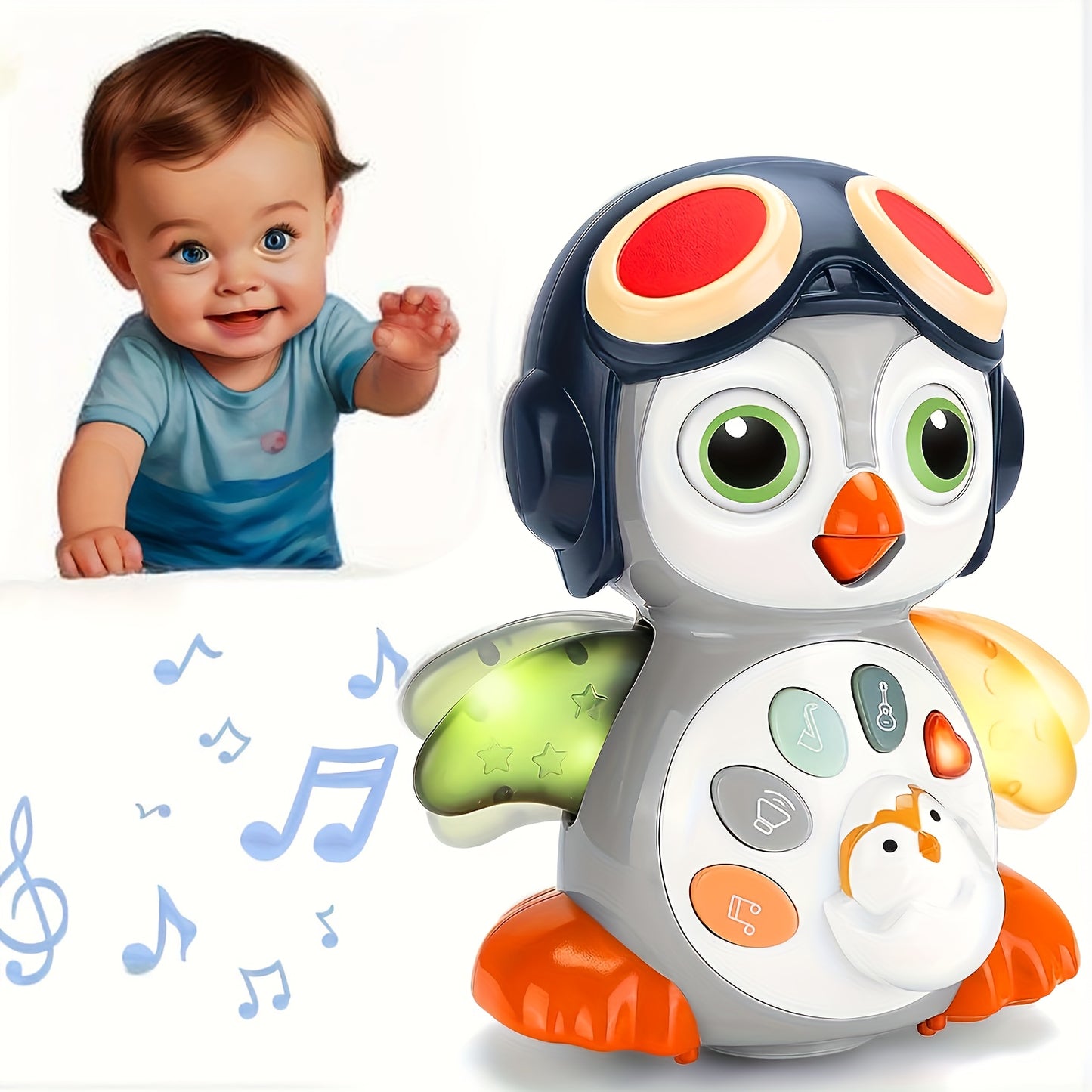 Crawling Penguin Baby Toy Musical Lights For Tummy Time Play