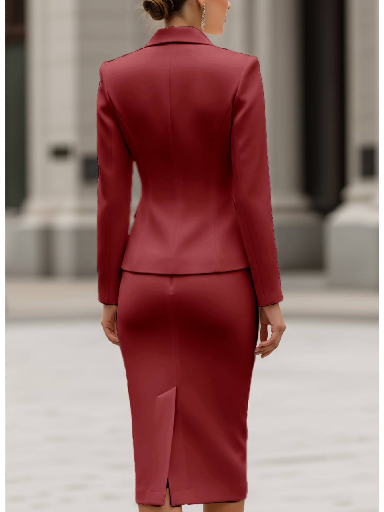 Women's Double-Breasted Blazer + Pencil Skirt Two-Piece Set | Suitable for Office Commuting, Formal Occasions, Creating a Polished Slim-Fitting and High-End Outfit