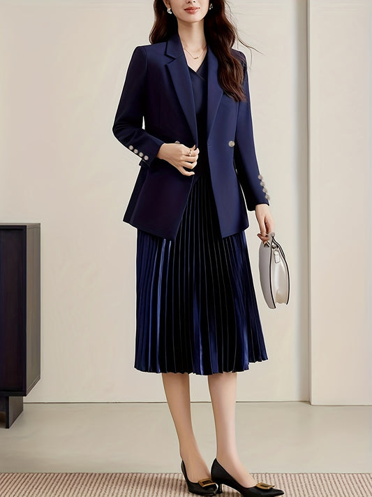 Light Purple Blazer Set with a Waist-Cinching Design, Featuring a Long-Sleeve Short Jacket And a Mermaid Midi Skirt, Perfect for Office Commutes in Autumn And Winter.