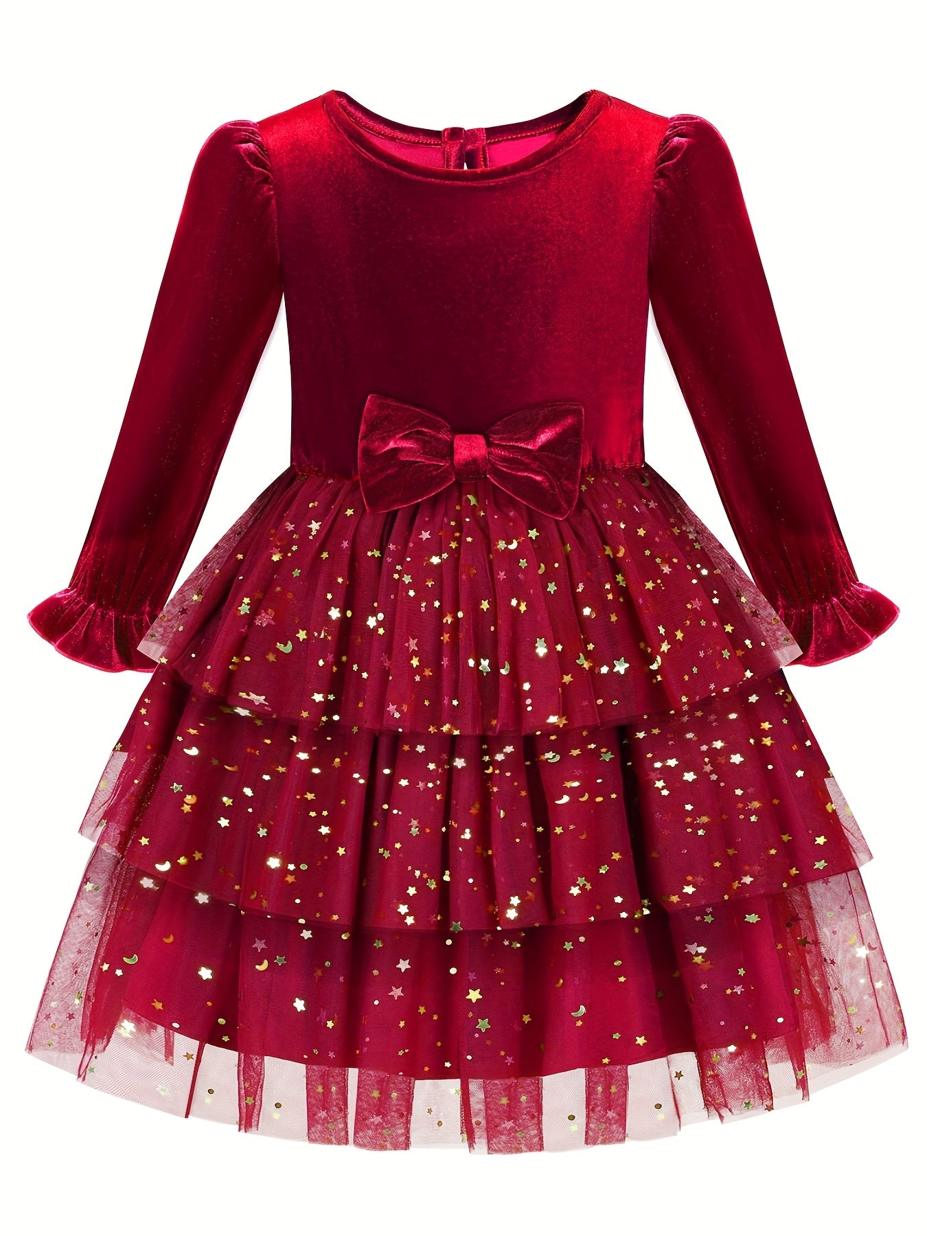 2-7Y Girls Sparkling Sequin & Tulle Tutu Princess Party Dress with Ruffled Sleeves & Layered Skirt - A-Line Knee-Length Winter Dress for Christmas, Birthday, Wedding, Halloween - Shimmering Holiday Outfit with Belt (No Paddin