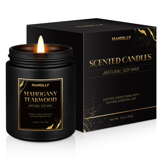 Mahogany Twakwood Candle | Masculine Candles For Men, Gifts For Men - Soy Candle For Home Scented - Scented Candles For Home, Gifts Long Lasting Burn Time - 9oz Black Jar, Christmas And Other Holiday Gifts, Gift For Men- Loca