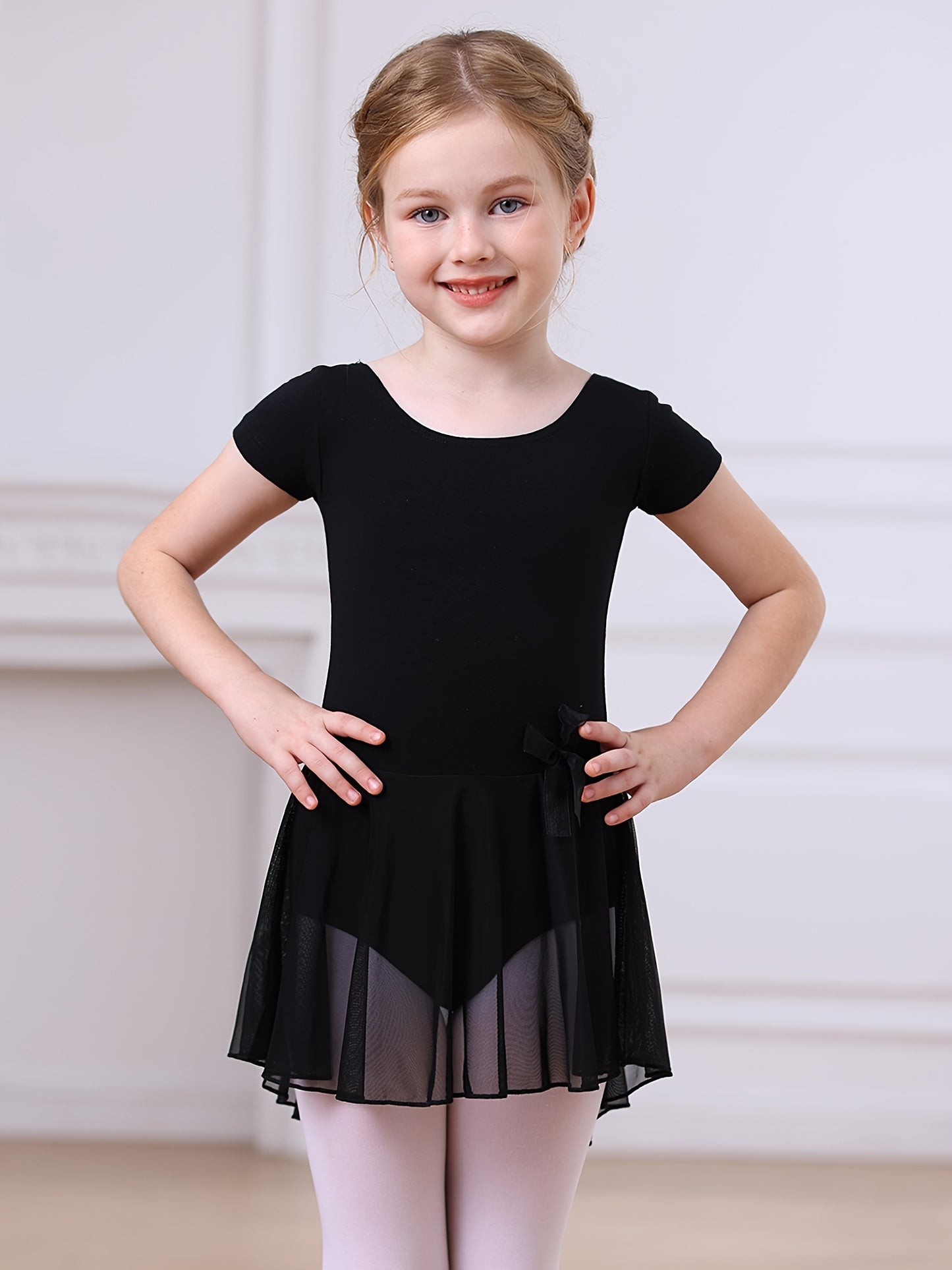 2pcs Girls Ballet Tutu Dress Set - Classic Style, Stretchy Leotard with Detachable Tulle Skirt, Ruffled Bow Trim - Perfect Christmas Gift, Perfect for Outdoor