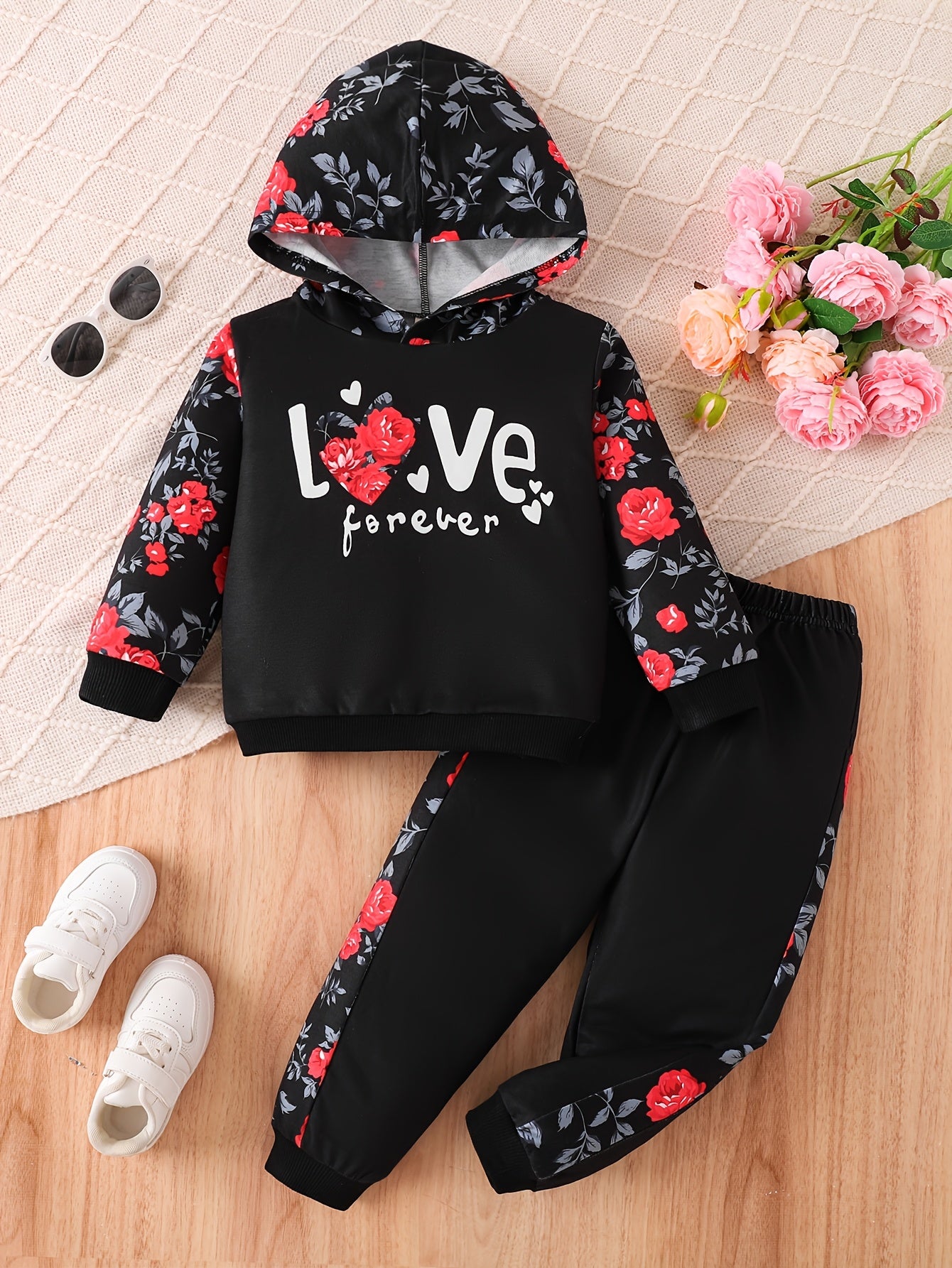 Kids' Autumn Sweatshirt Set, Newborn Long-Sleeve Two-Piece Outfit for Girls with Printed Hoodie + Casual Pants
