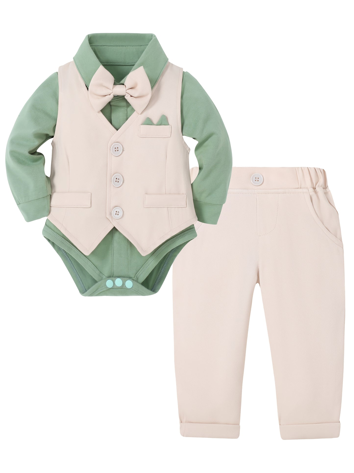 Baby Boy Formalwear Suit Set Shirt Bow Tie Vest Pants