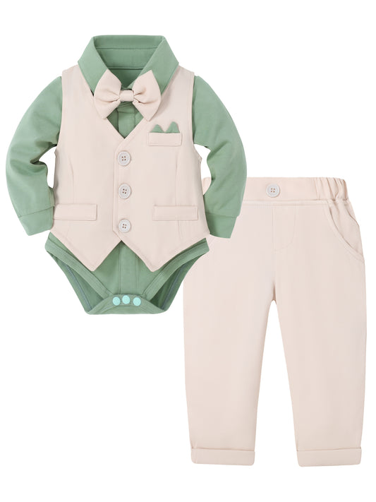 Baby Boy Formalwear Suit Set Shirt Bow Tie Vest Pants