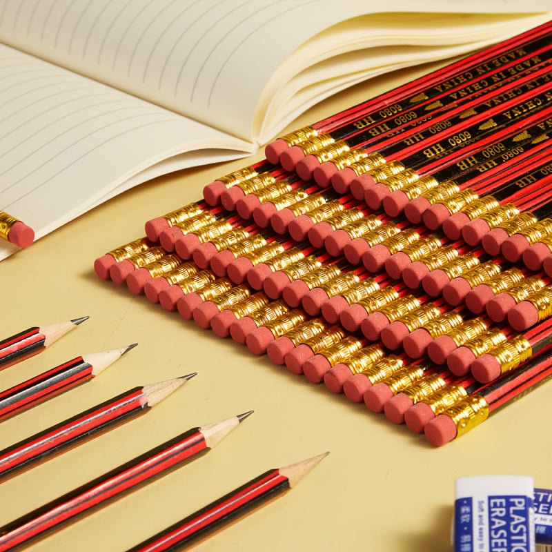 HB Pencils With Eraser 0.3mm Fine Point Red And Black Comfortable Grip For Students Writing Sketching Pack Of 50 Or 100