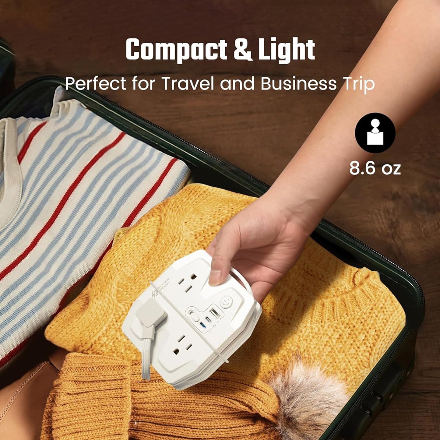 3 Outlet USB Power Strip With 3 USB Ports And 35W Fast Charge Cruise Approved Portable Cord Wrap Travel Extension Cord