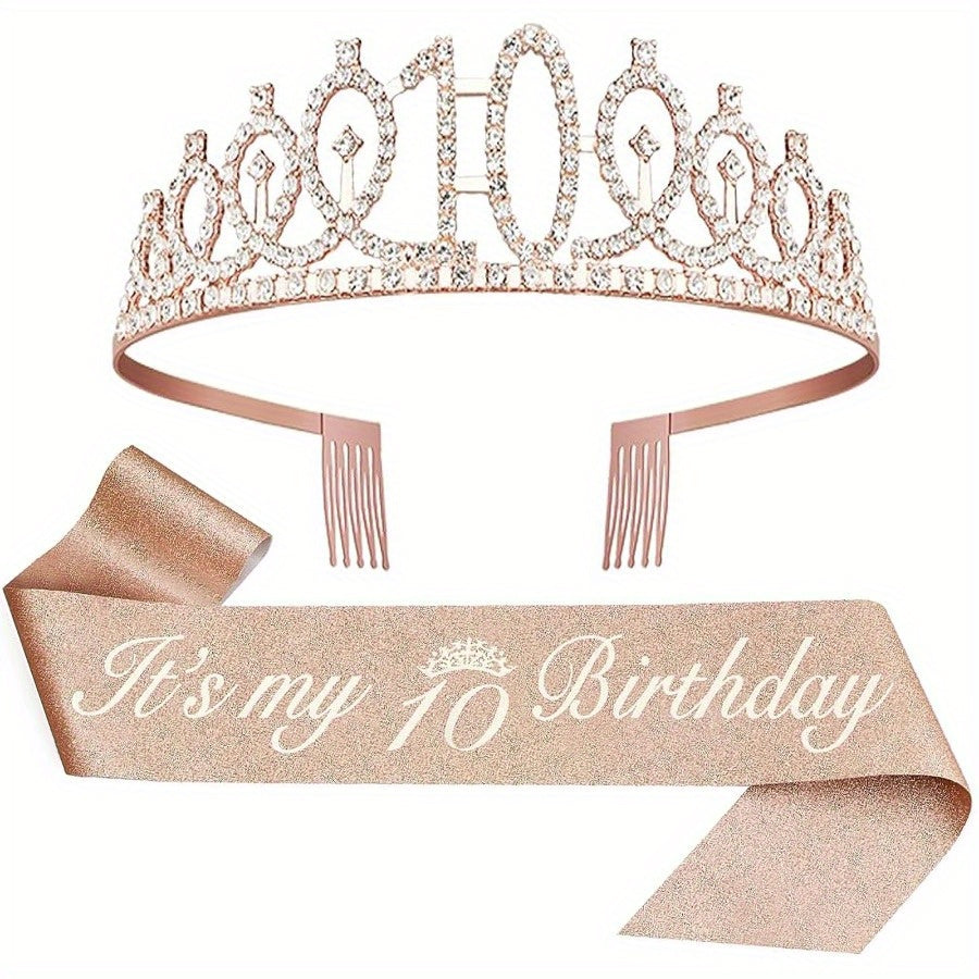 [Fabulous Sash Crown] 2pcs Fabulous Sash Crown & Tiara - Birthday Party Favor Supplies, Photo Props, Graduation Gifts, Holiday Accessories