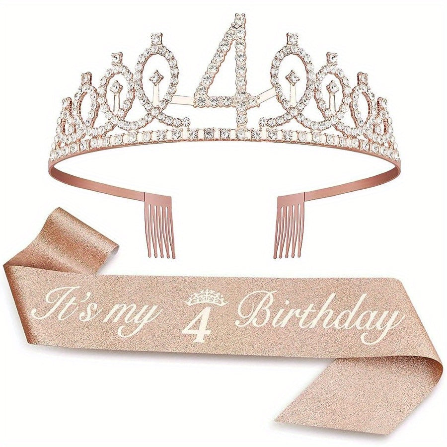 [Fabulous Sash Crown] 2pcs Fabulous Sash Crown & Tiara - Birthday Party Favor Supplies, Photo Props, Graduation Gifts, Holiday Accessories