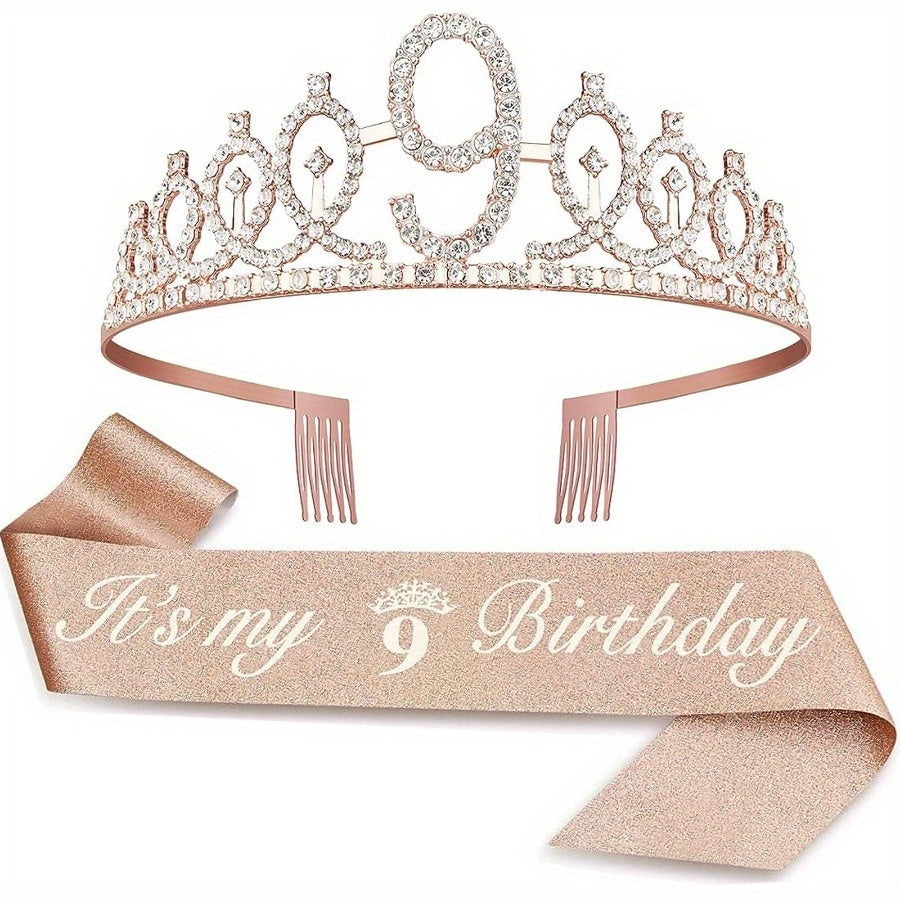 [Fabulous Sash Crown] 2pcs Fabulous Sash Crown & Tiara - Birthday Party Favor Supplies, Photo Props, Graduation Gifts, Holiday Accessories