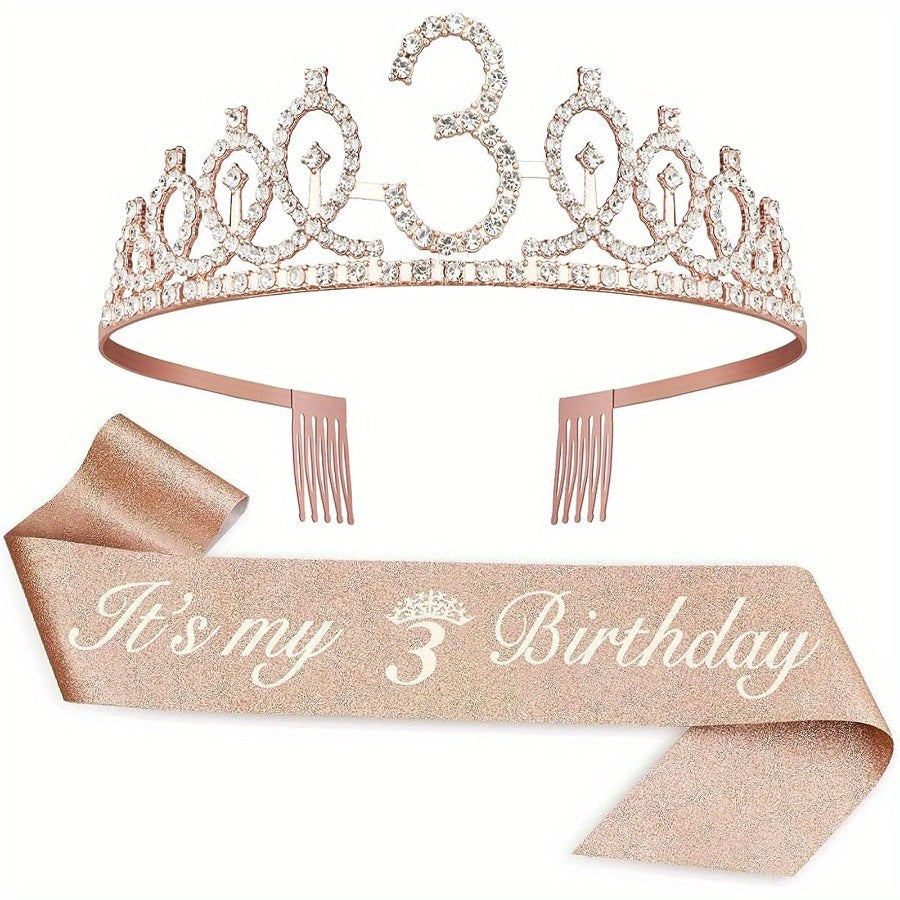 [Fabulous Sash Crown] 2pcs Fabulous Sash Crown & Tiara - Birthday Party Favor Supplies, Photo Props, Graduation Gifts, Holiday Accessories