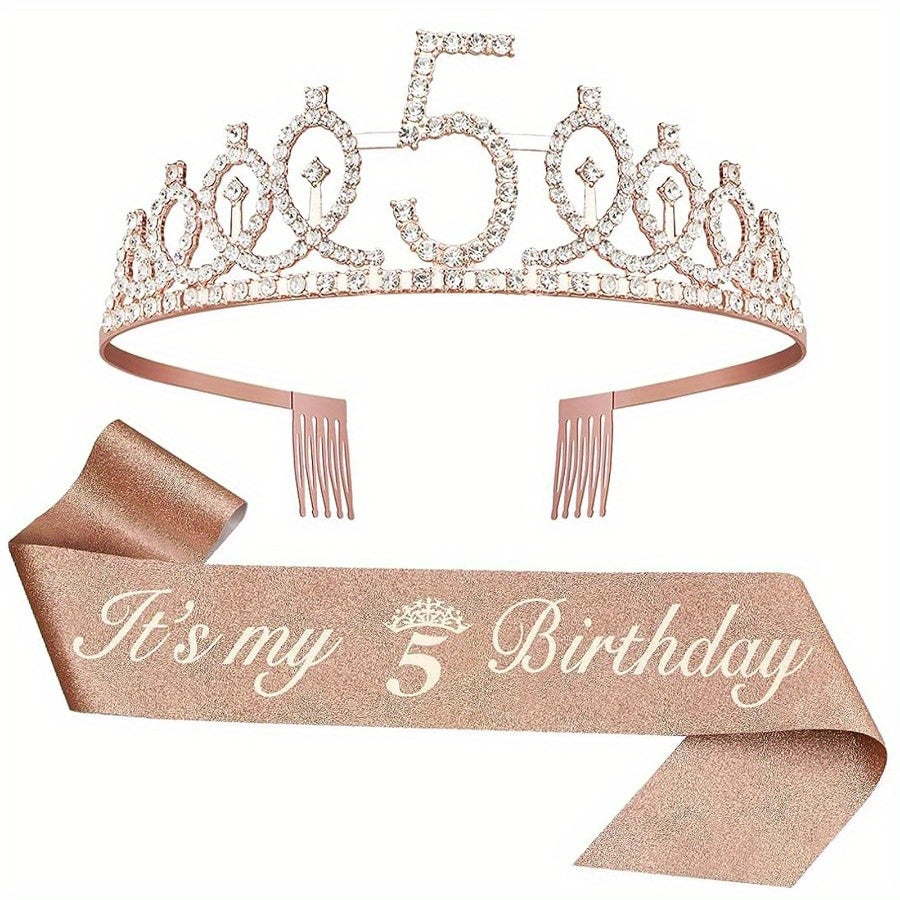[Fabulous Sash Crown] 2pcs Fabulous Sash Crown & Tiara - Birthday Party Favor Supplies, Photo Props, Graduation Gifts, Holiday Accessories