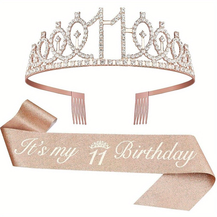 [Fabulous Sash Crown] 2pcs Fabulous Sash Crown & Tiara - Birthday Party Favor Supplies, Photo Props, Graduation Gifts, Holiday Accessories