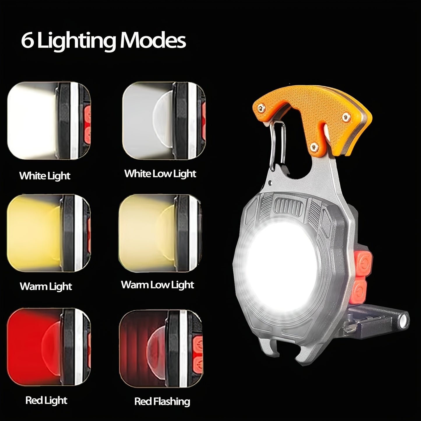 Keychain Flashlight Multitool with Lighter Rechargeable COB LED USB C Charging 500 Lumen 500m Range Tactical EDC Camping