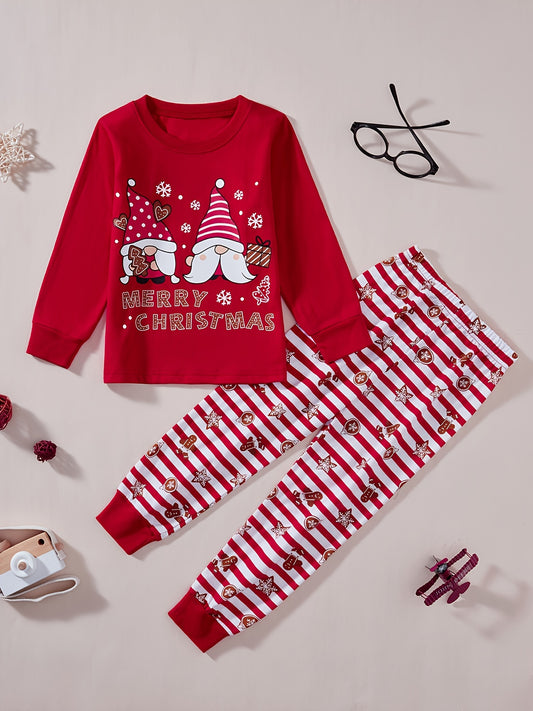 Kids Christmas Homewear Two Piece Set Red Round Neck