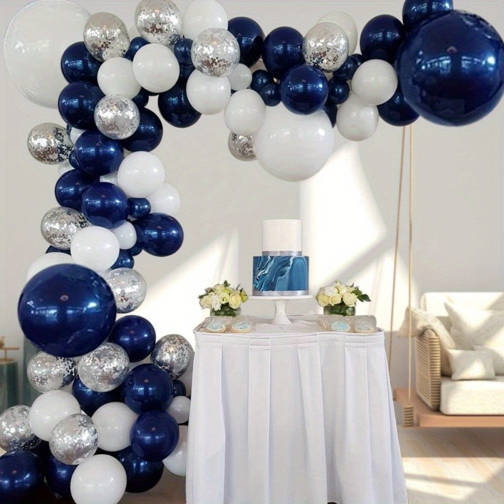 131 Pieces Vibrant Ink Blue Silvery White Balloon Arch Set Birthday Party Decor Easy Assembly Reusable Garland Kit