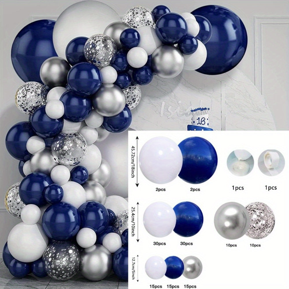 131 Pieces Vibrant Ink Blue Silvery White Balloon Arch Set Birthday Party Decor Easy Assembly Reusable Garland Kit