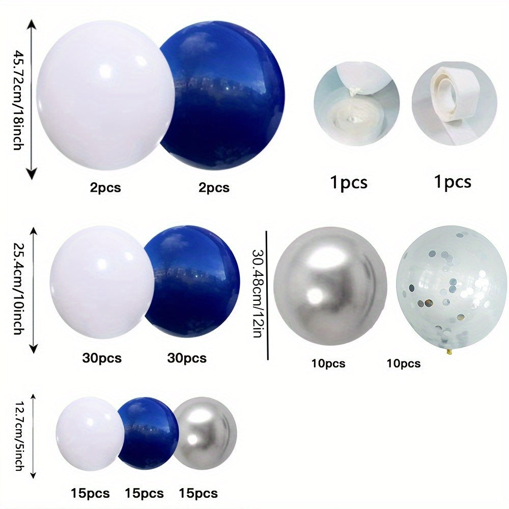 131 Pieces Vibrant Ink Blue Silvery White Balloon Arch Set Birthday Party Decor Easy Assembly Reusable Garland Kit
