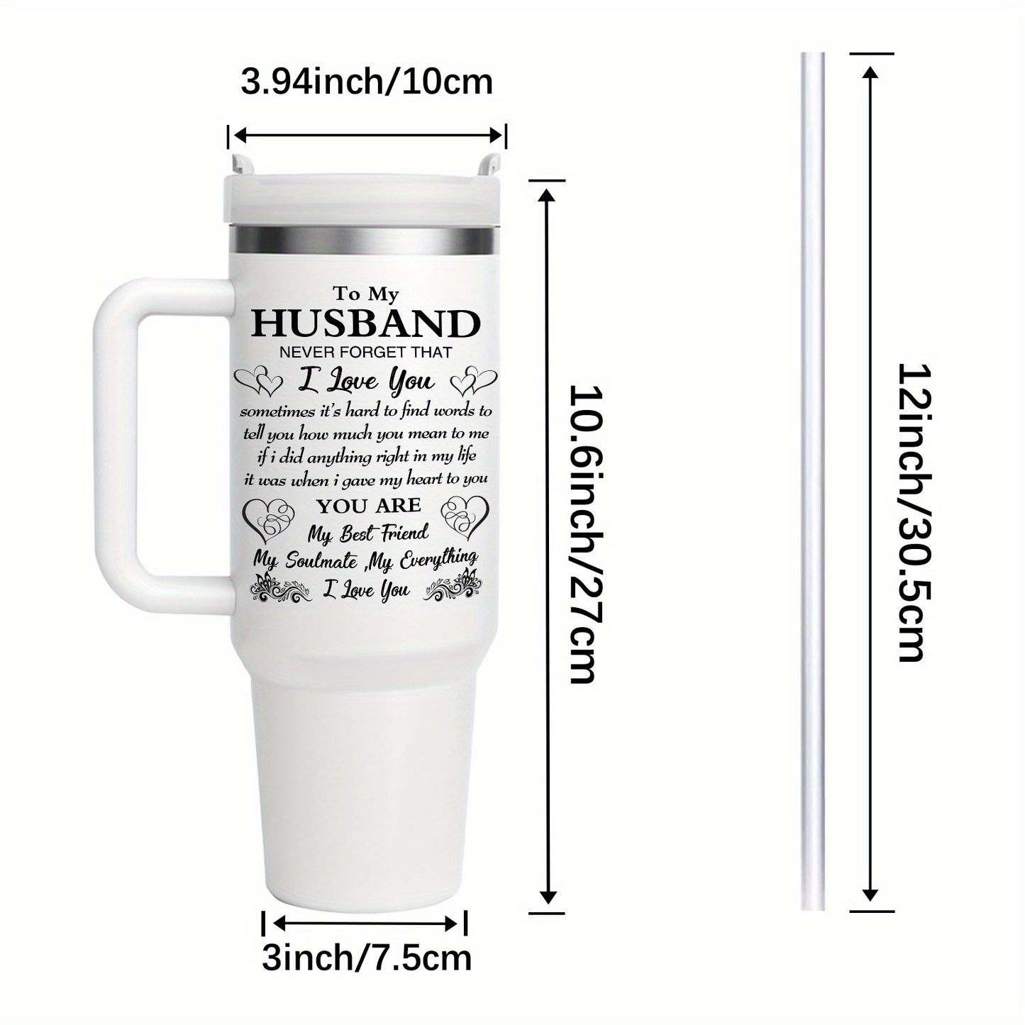 1pc 40oz Stainless Steel Vacuum Insulated Water Bottle with Handle - Double-Wall Thermal Cup, Leakproof Thermos for Hot/Cold Drinks, Wedding/Anniversary/Birthday Gift for Husband with Heartfelt Message - Keeps Beverages Hot/C